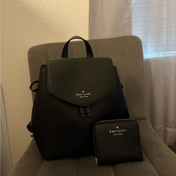 SET Kate Spade Black Backpack Classic Flap Design - Picture 1 of 10